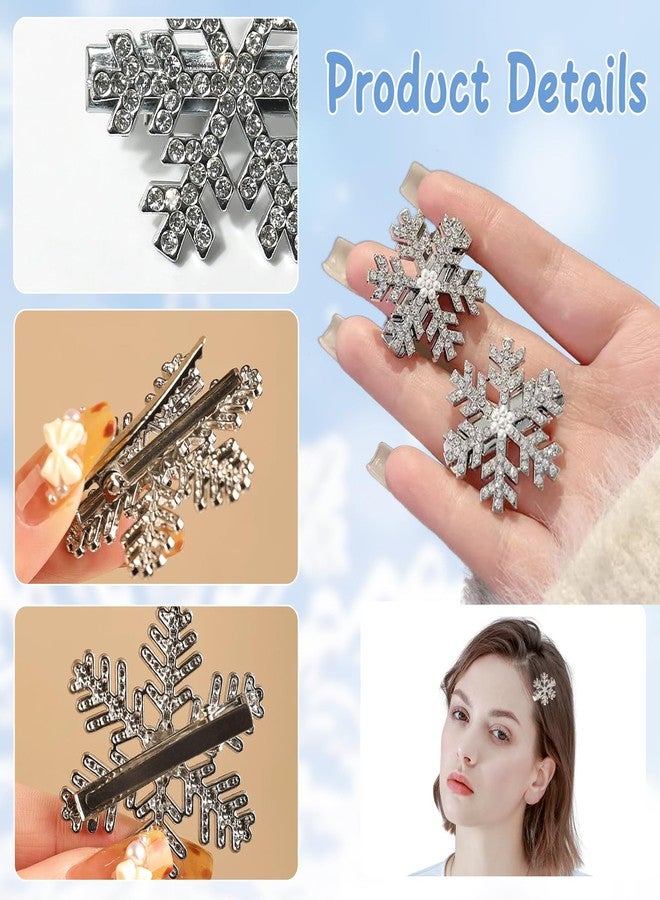 LZEDIRA 12 Pcs Snowflake Hair Clips, Christmas Sparkly Hair Clips, Rhinestone Pearl Hair Clip, Snowflake Hair Accessories, Small Silver Metal Hair Barrettes for Women Girls - Image 3