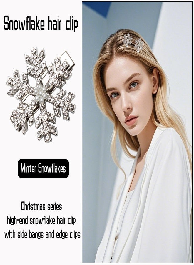 LZEDIRA 12 Pcs Snowflake Hair Clips, Christmas Sparkly Hair Clips, Rhinestone Pearl Hair Clip, Snowflake Hair Accessories, Small Silver Metal Hair Barrettes for Women Girls - Image 5