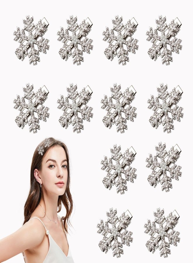 LZEDIRA 12 Pcs Snowflake Hair Clips, Christmas Sparkly Hair Clips, Rhinestone Pearl Hair Clip, Snowflake Hair Accessories, Small Silver Metal Hair Barrettes for Women Girls - Image 1