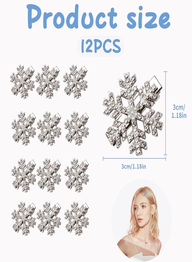 LZEDIRA 12 Pcs Snowflake Hair Clips, Christmas Sparkly Hair Clips, Rhinestone Pearl Hair Clip, Snowflake Hair Accessories, Small Silver Metal Hair Barrettes for Women Girls - Image 2