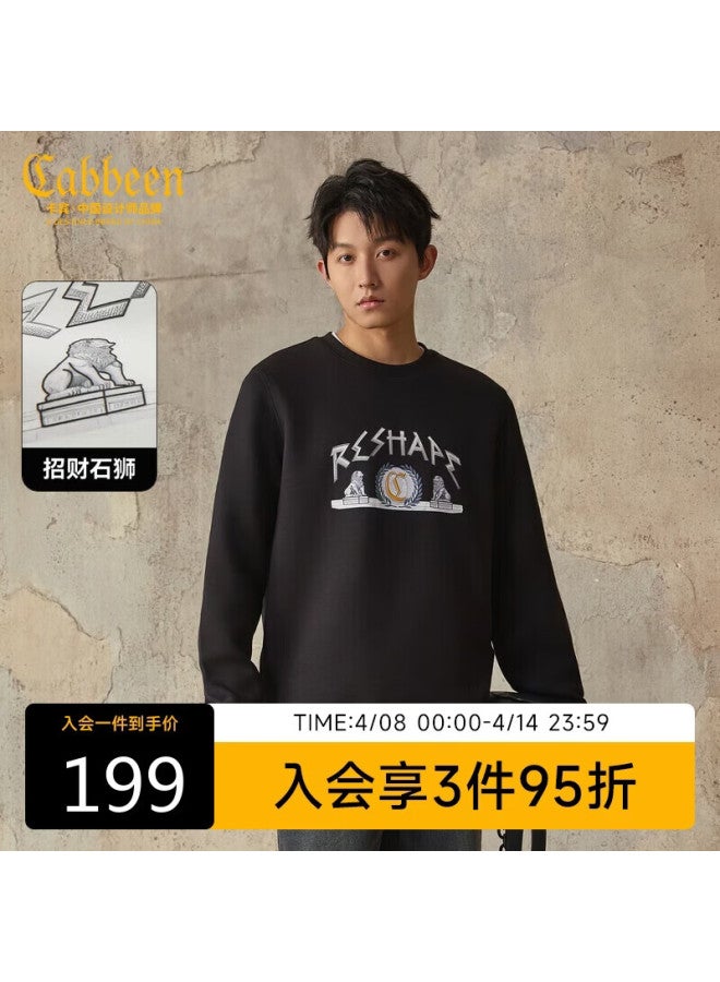 Cabbeen 320g Comfortable Air Layer Sweatshirt With Fortune Stone Lion And Logo Design Autumn Long Sleeve Sweatshirt