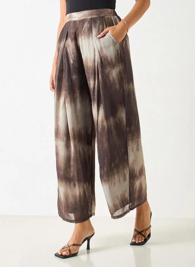 Iconic Iconic All-Over Print Wide Leg Pants with Semi-Elasticated Waistband