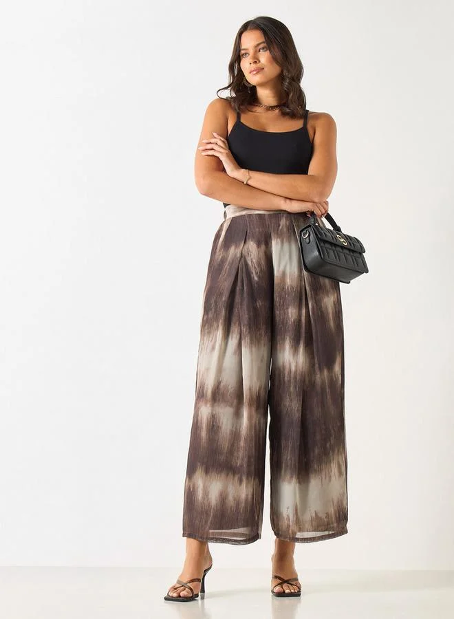 Iconic Iconic All-Over Print Wide Leg Pants with Semi-Elasticated Waistband