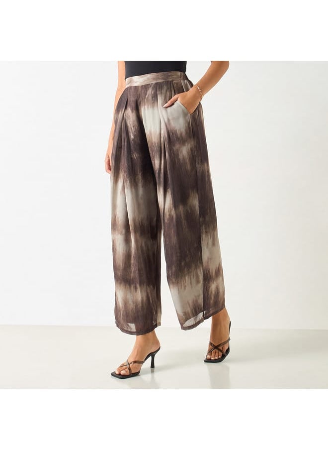 Iconic Iconic All-Over Print Wide Leg Pants with Semi-Elasticated Waistband  - Image 1