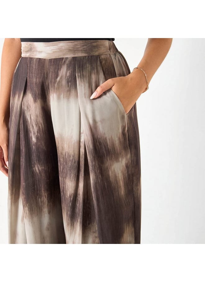Iconic Iconic All-Over Print Wide Leg Pants with Semi-Elasticated Waistband  - Image 4
