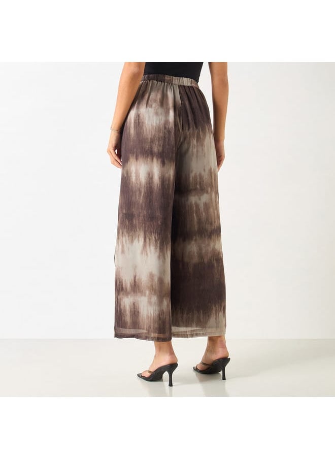 Iconic Iconic All-Over Print Wide Leg Pants with Semi-Elasticated Waistband  - Image 3