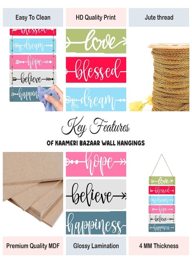 Kaameri Bazaar Love Blessed Dream Hope Believe Happiness Wall Art MDF Wooden Wall Hanger for Valentine Day Gift | Home Decor | Office Modern Art | Wall Hanging For Home Decoration - Image 2
