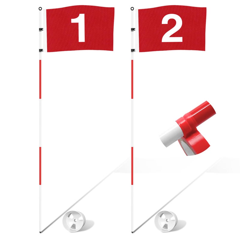 KINGTOP 6ft Golf Flagstick Basic Portable FiveSection Design for Backyard Practice Putting Green Driving Range Golf Pin Flag Hole Cup Set Gift Idea 2Pack