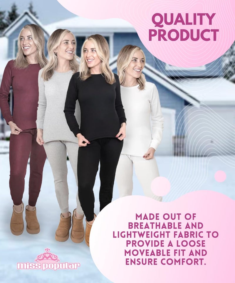 MISS POPULAR Womens 2-Piece Waffle Thermals Set | Long Sleeve Shirt, Pants | Long Johns Waffle Thermal Underwear Base Layer Set for Cold Weather (Maroon, Small) - Image 2