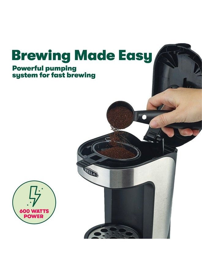 Bella - One Scoop One Cup Coffee Maker Single Serve Brewer With Adjustable Drip Tray And Permanent Filter Dishwasher Safe Stainless Steel And Black - Image 1