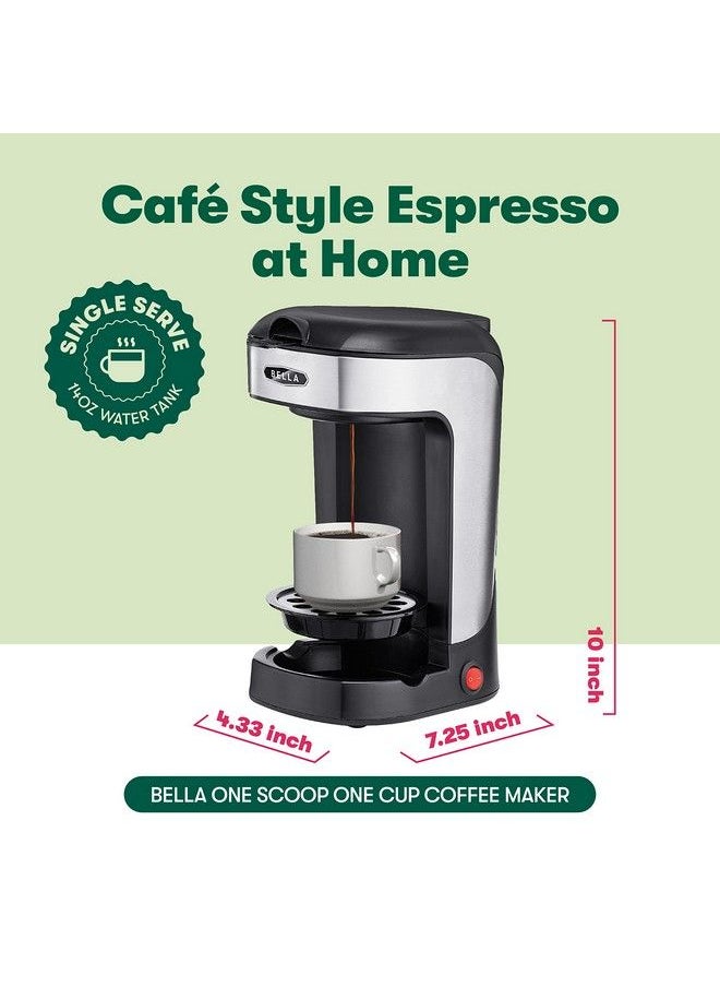 Bella - One Scoop One Cup Coffee Maker Single Serve Brewer With Adjustable Drip Tray And Permanent Filter Dishwasher Safe Stainless Steel And Black - Image 1