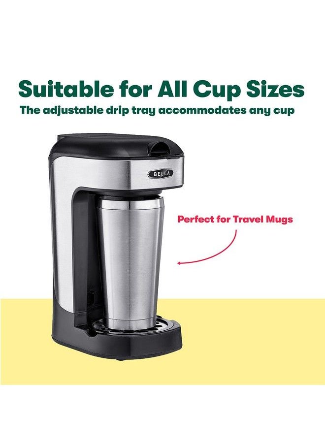 Bella - One Scoop One Cup Coffee Maker Single Serve Brewer With Adjustable Drip Tray And Permanent Filter Dishwasher Safe Stainless Steel And Black - Image 1