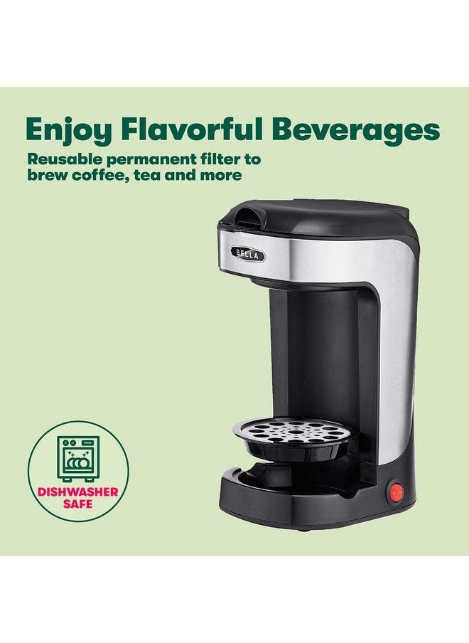 Bella - One Scoop One Cup Coffee Maker Single Serve Brewer With Adjustable Drip Tray And Permanent Filter Dishwasher Safe Stainless Steel And Black - Image 1