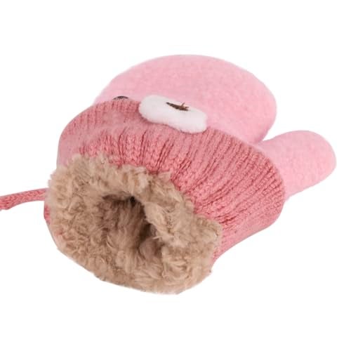 Holiberty Toddler Baby Knitted Winter Gloves Cable Mittens Cute Cartoon Bear Kids Boys Girls Thermal Thick Fleece Lined Gloves Wool Warm Knit Snow Ski Cold Weather Gloves Children with String Age 0-3Y - Image 3