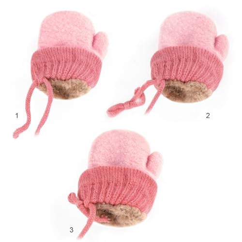 Holiberty Toddler Baby Knitted Winter Gloves Cable Mittens Cute Cartoon Bear Kids Boys Girls Thermal Thick Fleece Lined Gloves Wool Warm Knit Snow Ski Cold Weather Gloves Children with String Age 0-3Y - Image 4