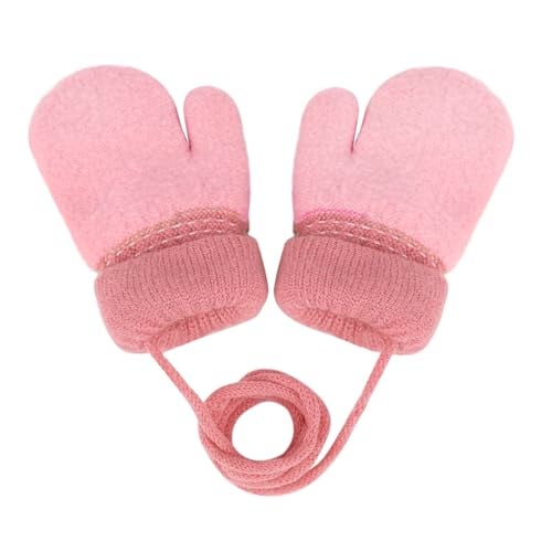 Holiberty Toddler Baby Knitted Winter Gloves Cable Mittens Cute Cartoon Bear Kids Boys Girls Thermal Thick Fleece Lined Gloves Wool Warm Knit Snow Ski Cold Weather Gloves Children with String Age 0-3Y - Image 2