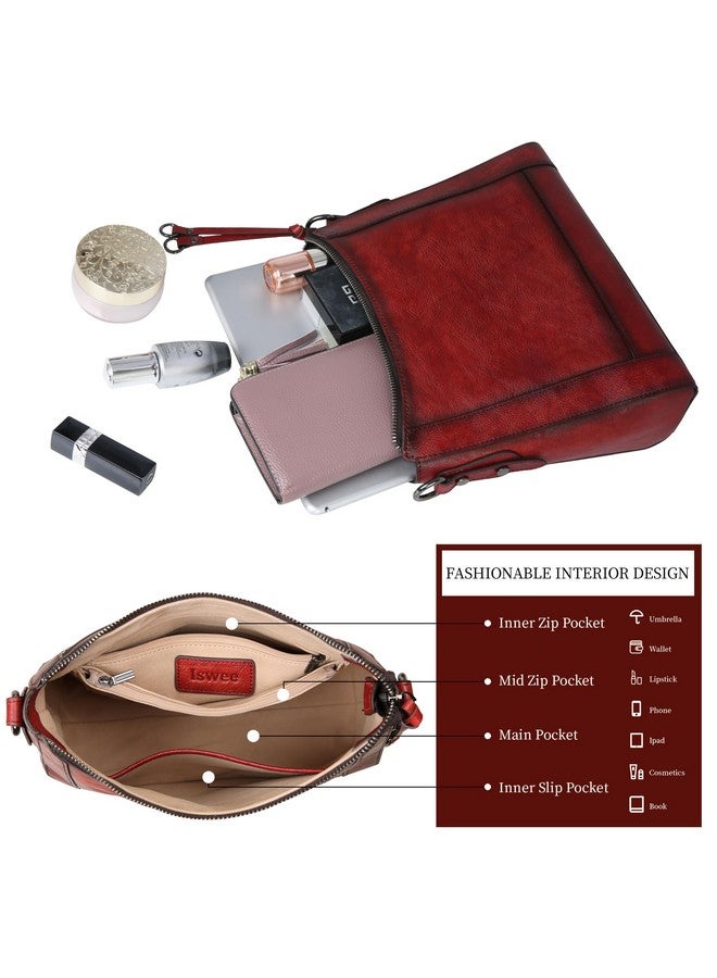 Iswee Genuine Leather Crossbody Bags Purse for Women Hobo Handbag Shoulder Bag Satchel Mini Bag(Wine) - Image 4