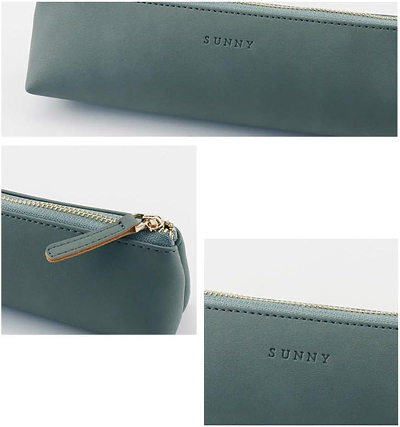 Doraking pen Case Cosmetic Makeup bag, stationery pouch PU Leather Small Pencil Pouch Students Zipper Bag for Pens, Pencils, Markers (Dark Green) - Image 1