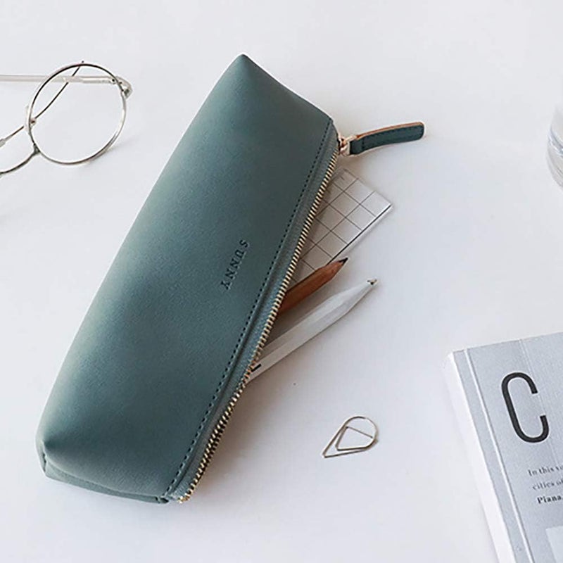 Doraking pen Case Cosmetic Makeup bag, stationery pouch PU Leather Small Pencil Pouch Students Zipper Bag for Pens, Pencils, Markers (Dark Green) - Image 3