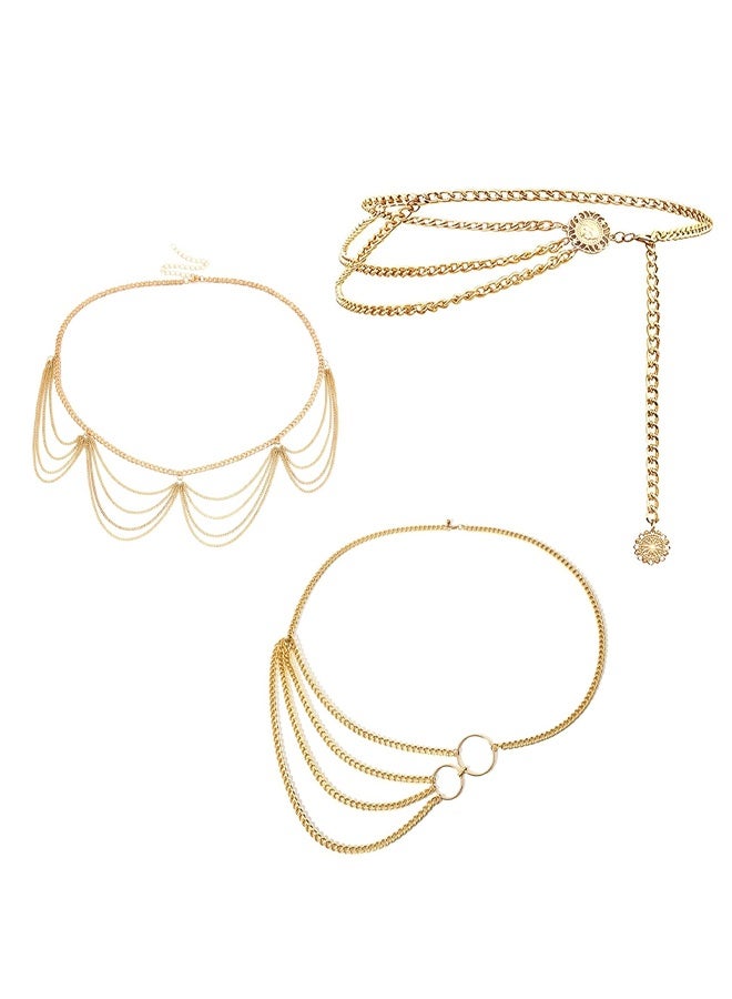 GUSGU 3pcs سلسلة الخصر للجسم متعددة الطبقات حزام سلسلة معدنية للنساء البنات قابل للتعديل الصيف الشاطئ المجوهرات الذهب - Image 1