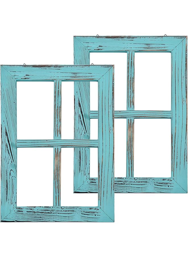 The Bros إطارات نوافذ خشبية ريفية عتيقة - مجموعة من 2 - تركواز - Image 1
