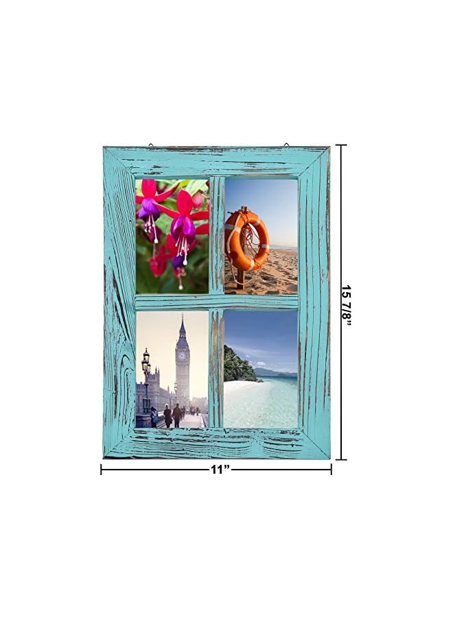 The Bros إطارات نوافذ خشبية ريفية عتيقة - مجموعة من 2 - تركواز - Image 4