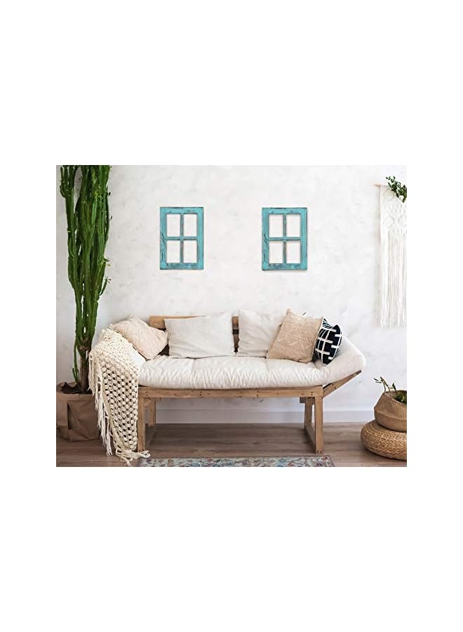 The Bros إطارات نوافذ خشبية ريفية عتيقة - مجموعة من 2 - تركواز - Image 5