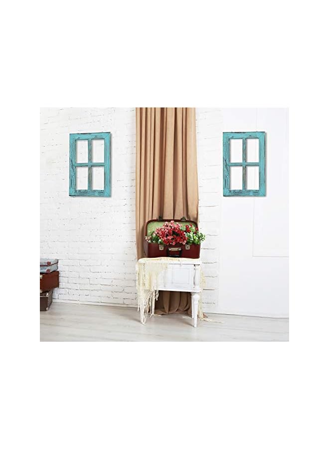 The Bros إطارات نوافذ خشبية ريفية عتيقة - مجموعة من 2 - تركواز - Image 3