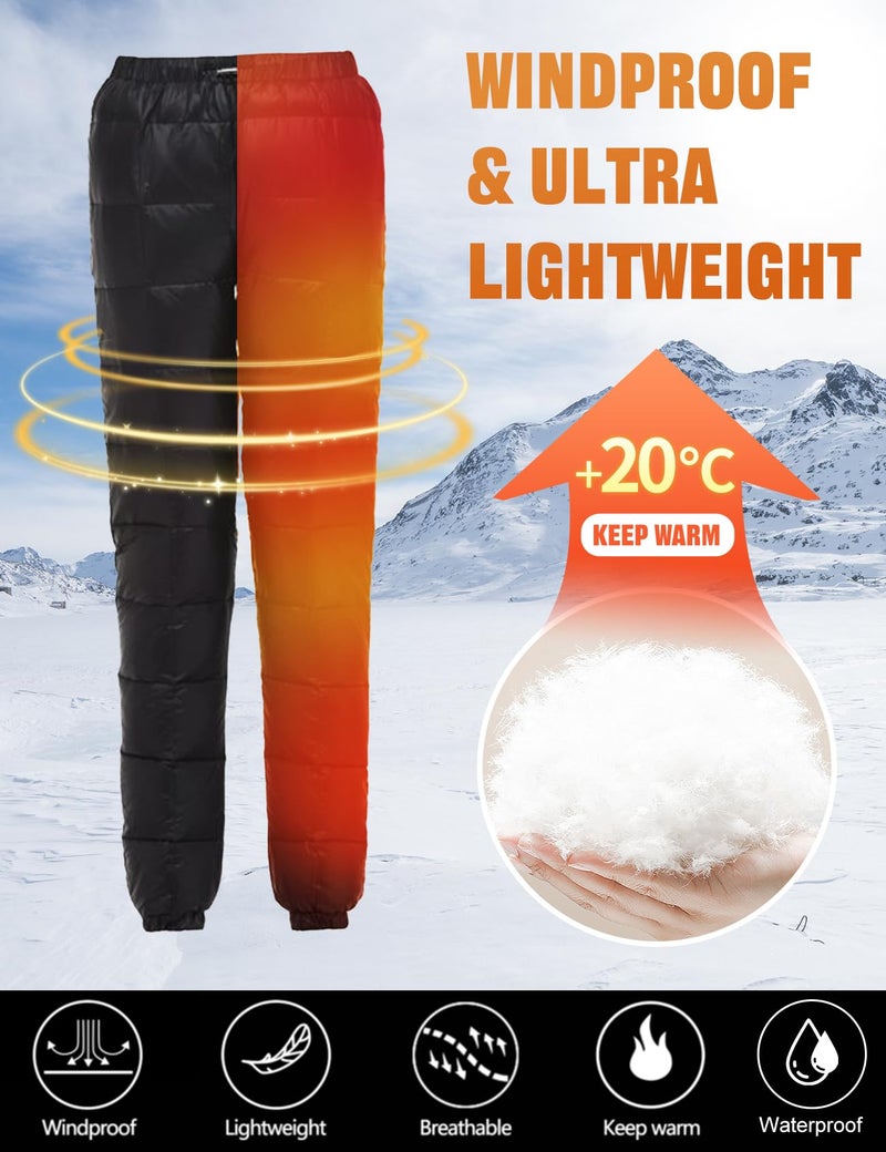 Flygo Womens Snow Pants Packable Winter Waterproof Windproof Outdoor Ultralight Warm Down Ski Pants Trousers(Black-Large) - Image 3