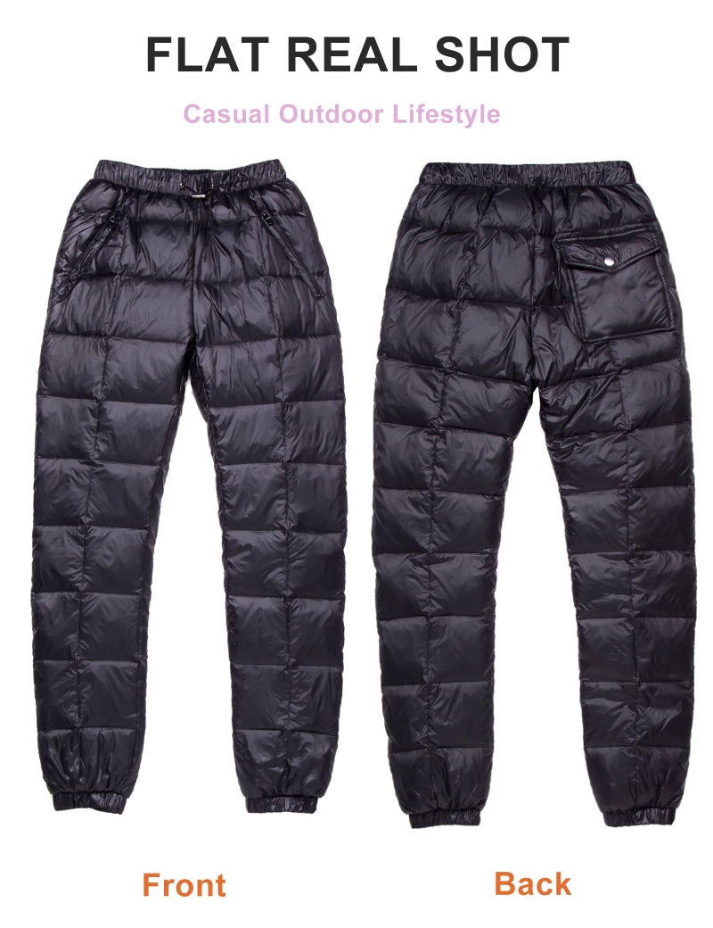Flygo Womens Snow Pants Packable Winter Waterproof Windproof Outdoor Ultralight Warm Down Ski Pants Trousers(Black-Large) - Image 5