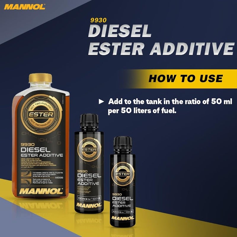 MANNOL 9930 Diesel Ester ADDITIVE Increases CETANE Rate Reduces Emissions Saves Fuel EXTENDS Engine Life 1 :1000 Concentration 10 ML for 10 Litre Imported from Germany (1, 100ml) - Image 4