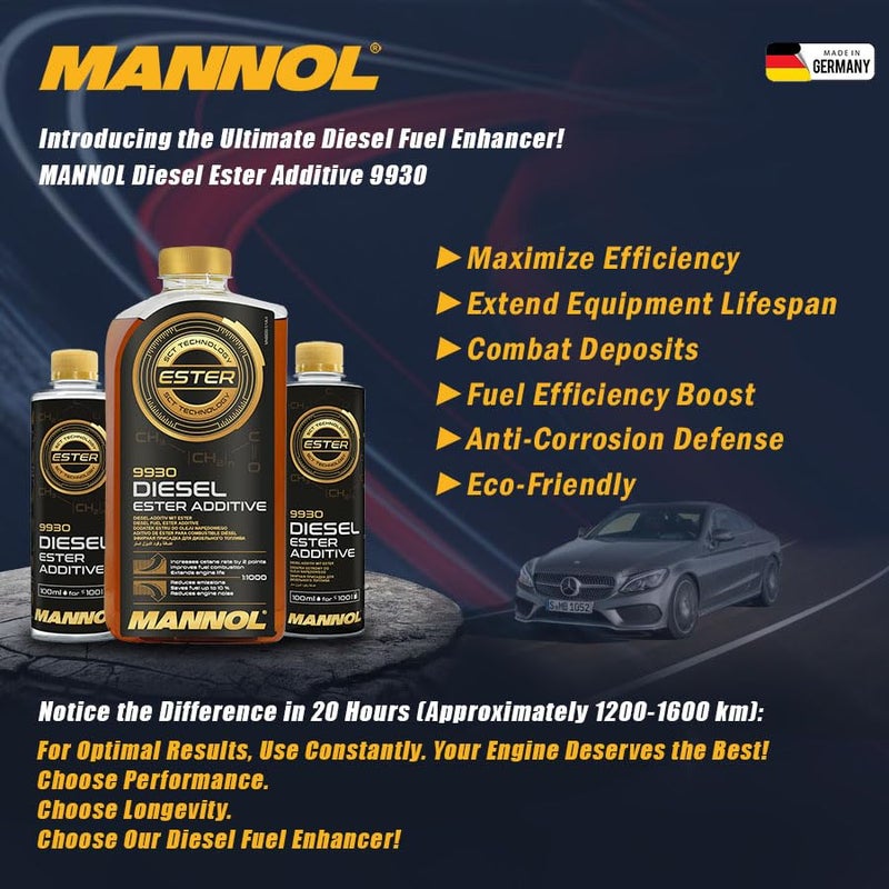 MANNOL 9930 Diesel Ester ADDITIVE Increases CETANE Rate Reduces Emissions Saves Fuel EXTENDS Engine Life 1 :1000 Concentration 10 ML for 10 Litre Imported from Germany (1, 100ml) - Image 2