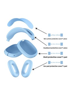 Suitable For Apple Airpodsmax Protective Cover Silicone Airpodsmax Ear Mask Airpods Max Head Beam-Colour:Silicone*sky Blue 4-piece Set (net Pad*1+headband Cover*1+shell Cover*1 Pair+ear Pad Cover*1 Pair)-Applicable Model:Airpods Max 1/2 Generation Universal