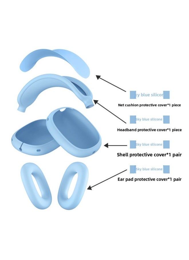Generic - Suitable For Apple Airpodsmax Protective Cover Silicone Airpodsmax Ear Mask Airpods Max Head Beam-Colour:Silicone*sky Blue 4-piece Set (net Pad*1+headband Cover*1+shell Cover*1 Pair+ear Pad Cover*1 Pair)-Applicable Model:Airpods Max 1/2 Generation Universal - Image 1