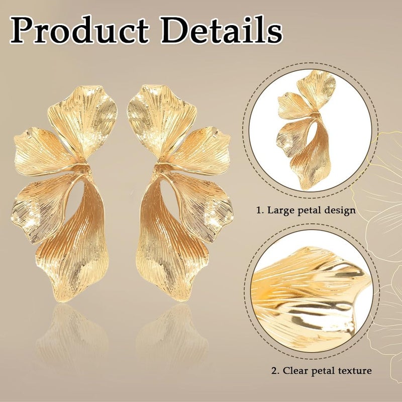 HANNEA® Earrings for Women Chunky Gold Plated Sectored Flower Leaf - Image 3