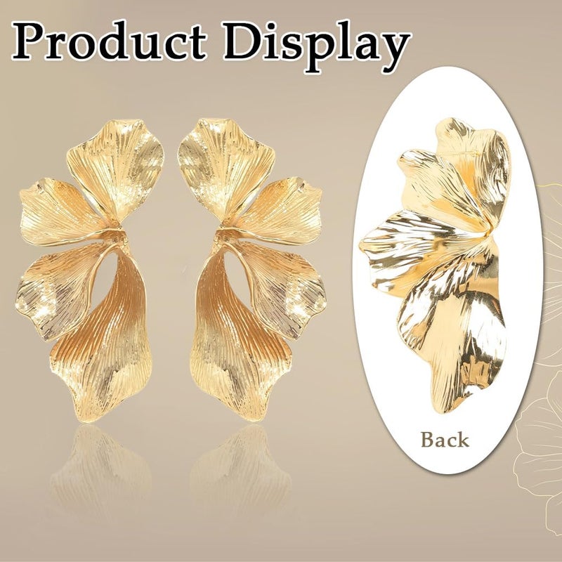 HANNEA® Earrings for Women Chunky Gold Plated Sectored Flower Leaf - Image 4