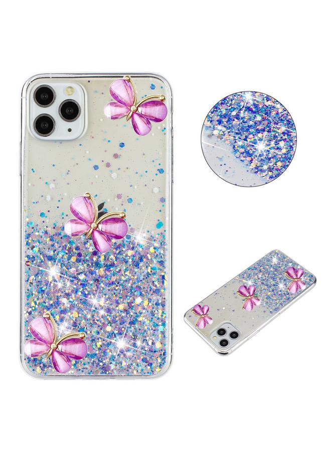 زبون جراب لهاتف iPhone 11 Pro، جراب هاتف TPU مزين بنجوم لامعة وفراشة مضيئة - Image 1