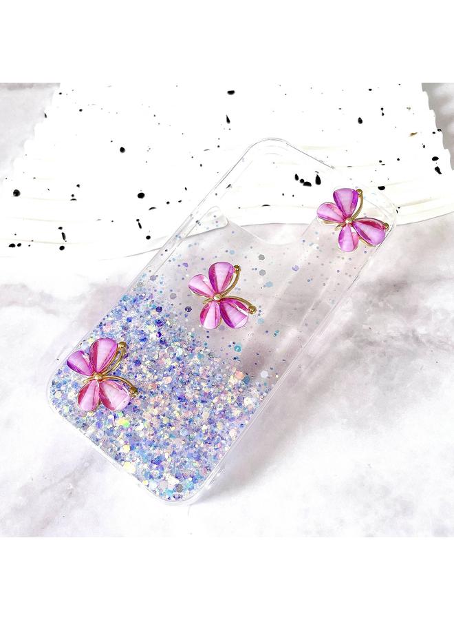 زبون جراب لهاتف iPhone 11 Pro، جراب هاتف TPU مزين بنجوم لامعة وفراشة مضيئة - Image 2