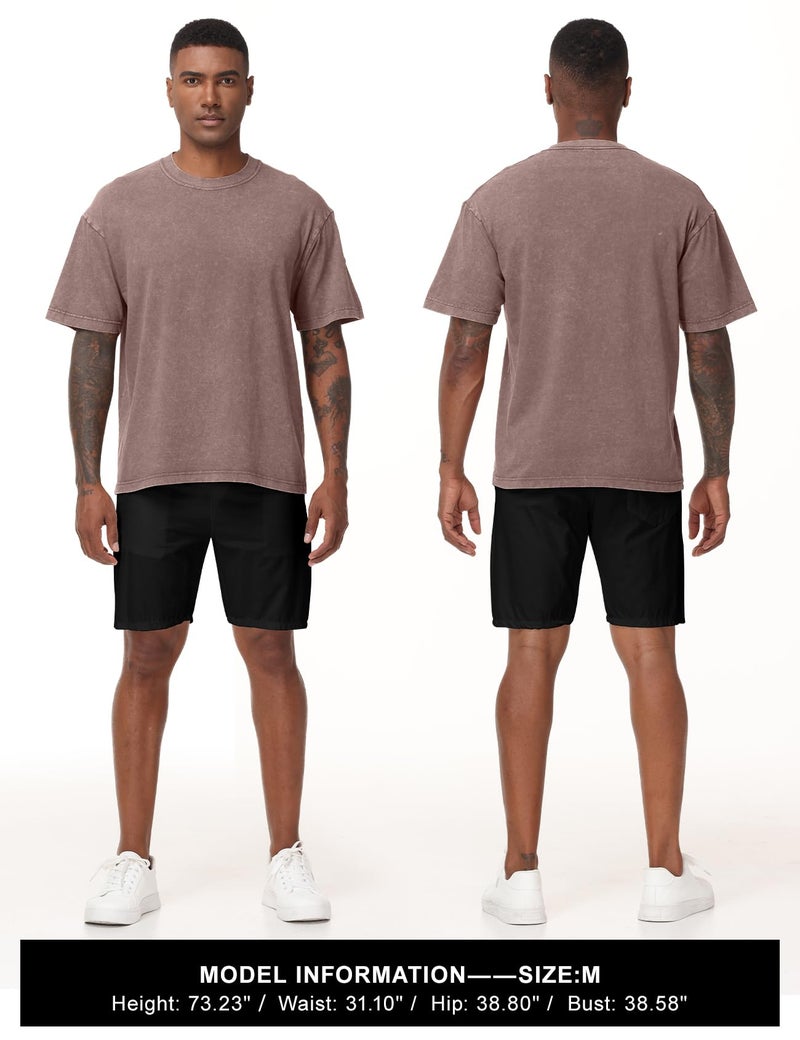 Eisctnd 4 Pack Men's Oversized T-Shirts Heavy Cotton Vintage Tee, Loose Fit Baggy Short Sleeve Casual Streetwear Unisex Tops(4-Black+Beige+Grey+Coffee-L) - Image 4