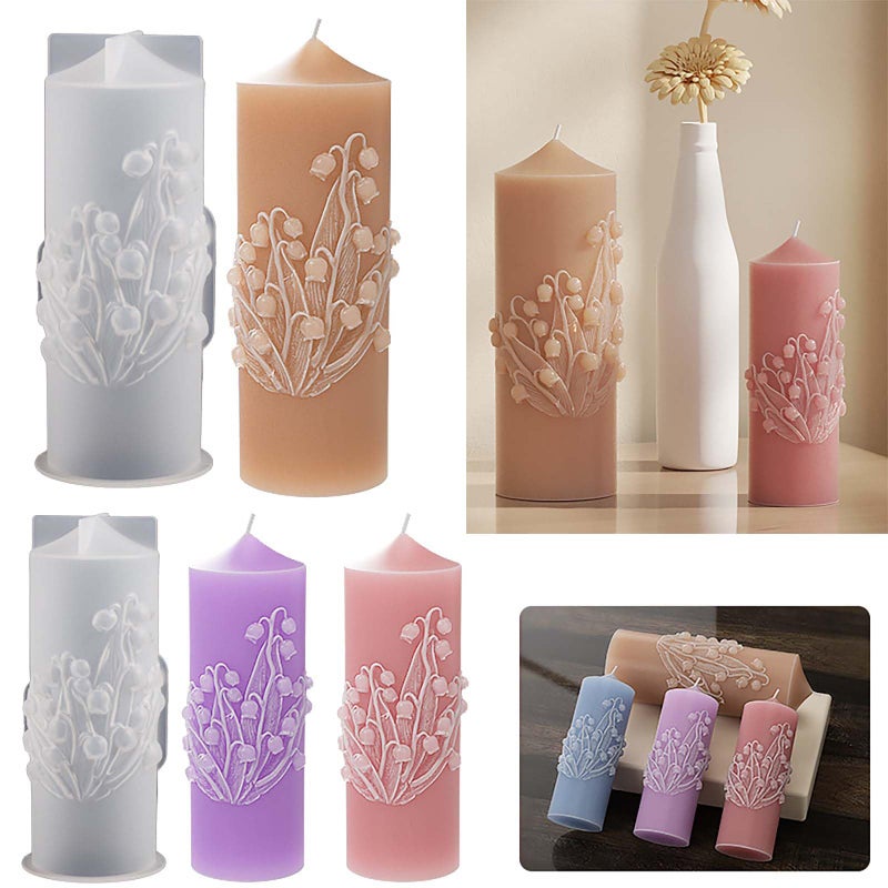 2 Pack Bell Orchid Cylinder Candle Mold  Resin Casting Silicone Mold for Home Decor and 3D Animal Candle Making