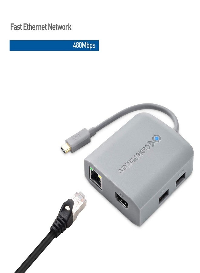 كابل ماترز [متوافق مع أجهزة Chromebook المعتمدة] محول Cable Matters USB-C متعدد المنافذ مع منفذ HDMI بدقة 4K، ومنفذي USB 2.0، ومنفذ إيثرنت بسرعة 480 ميجابت في الثانية، وشحن سريع بقدرة 60 واط - Image 5