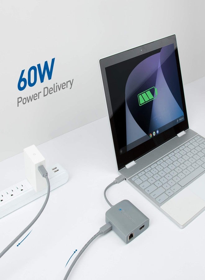 كابل ماترز [متوافق مع أجهزة Chromebook المعتمدة] محول Cable Matters USB-C متعدد المنافذ مع منفذ HDMI بدقة 4K، ومنفذي USB 2.0، ومنفذ إيثرنت بسرعة 480 ميجابت في الثانية، وشحن سريع بقدرة 60 واط - Image 4