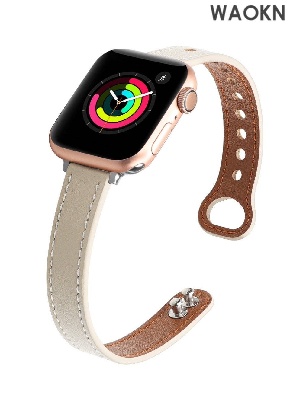 WAOKN Leather Watch Band for Apple Watch Series Band 38mm/40mm/41mm, Elegant Design, Genuine Leather Slim Replacement Strap, Compatible with iWatch SE Series 10/9/8/7/6/5/4/3/2/1, Thin Replacement Strap Ultra-thin Double Nail Color Matching Genuine Cowhide Watch Strap Apple Watch Watch Strap,Excellent In Workmanship