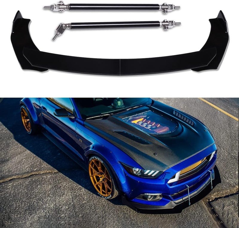 DREAMIZER Universal Front Bumper Lip Strut Rod Spoiler Wing Wide Body Kit with Adjustable Support Splitter Rods (Black) - Image 1