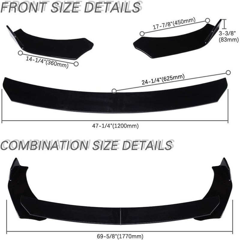 DREAMIZER Universal Front Bumper Lip Strut Rod Spoiler Wing Wide Body Kit with Adjustable Support Splitter Rods (Black) - Image 4