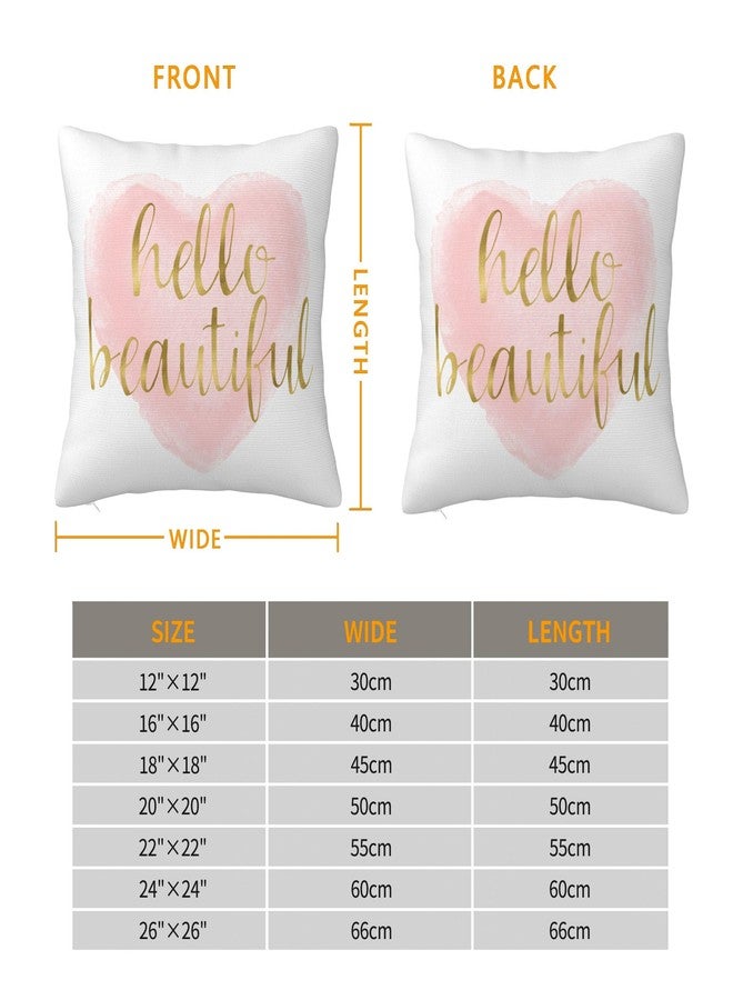 Jagfhhs Hello Beautiful Throw Pillow Covers Blush Pink Gold Watercolor Heart Cushion Pillowcase Decorative 16x16 inch - Image 3
