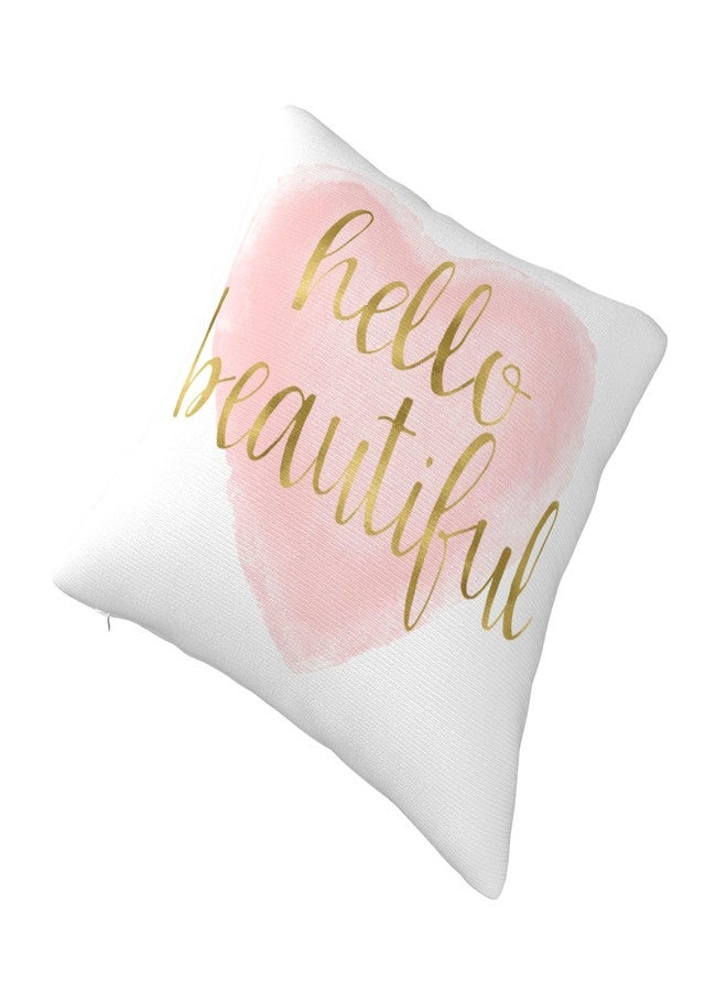 Jagfhhs Hello Beautiful Throw Pillow Covers Blush Pink Gold Watercolor Heart Cushion Pillowcase Decorative 16x16 inch - Image 2