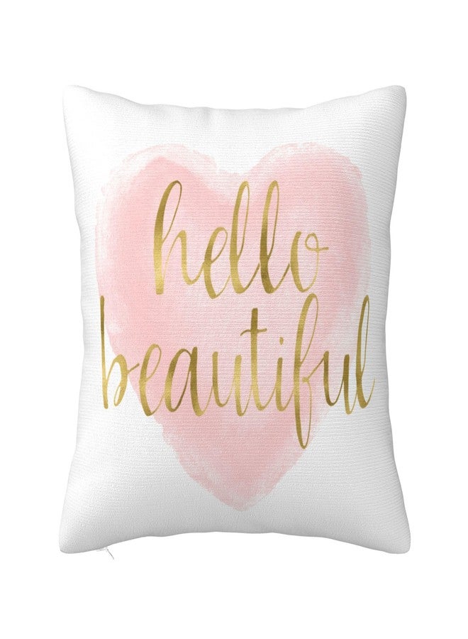 Jagfhhs Hello Beautiful Throw Pillow Covers Blush Pink Gold Watercolor Heart Cushion Pillowcase Decorative 16x16 inch - Image 1