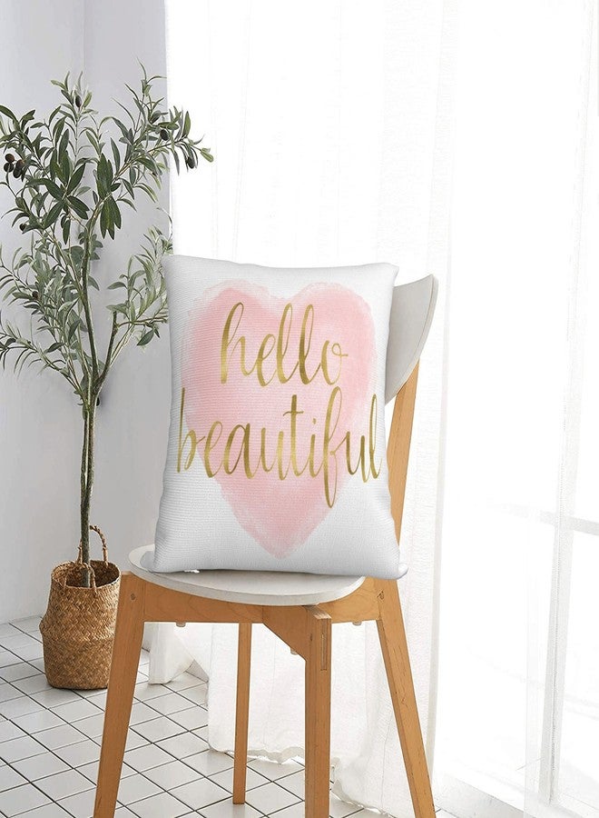 Jagfhhs Hello Beautiful Throw Pillow Covers Blush Pink Gold Watercolor Heart Cushion Pillowcase Decorative 16x16 inch - Image 5