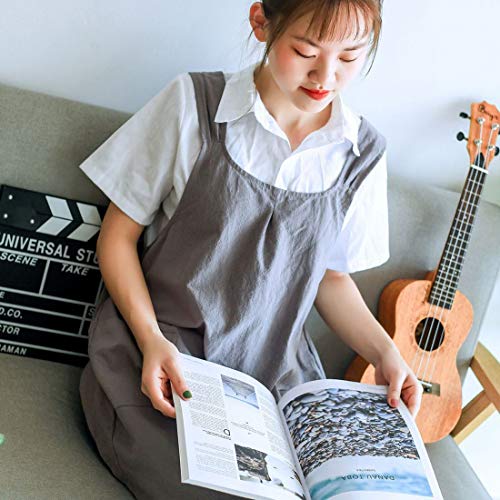 NEWGEM Japanese Linen Cross Back Kitchen Cooking Aprons for Women with Pockets Cute for Baking Painting Gardening Cleaning Gray - Image 2